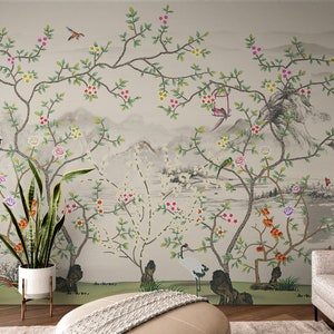 Sakura blossoms tree wallpaper Asia large flower bloom wallpaper peel and stick custom mural vinyl  Japanese removable wallpaper chinoiserie