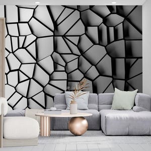3D-Tapete Wandbild Geometrisches Wandbild schälen und aufkleben Große selbstklebende schwarz-weiße Tapete Akzent Wohnzimmer Wandtattoo
