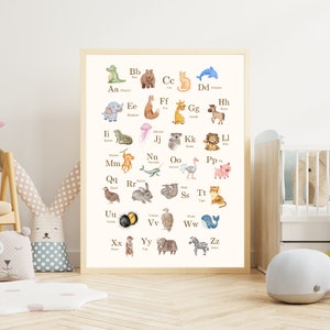 Tieralphabet Poster, Tieralphabet Wandkunst, Kinderzimmer Wandkunst, Lernposter, Kinderzimmer Dekor, Kinderzimmer Deko