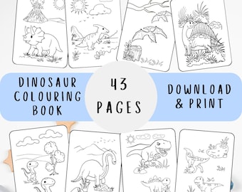 43 Pages Dinosaur Coloring Book | Printable Colouring book | Dinosaur Activity book for Kids | Activities For Homeschooling and  Classroom