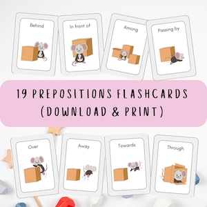 Printable 19 Preposition Flashcards for Kids | Learning Activity Cards for Grammar & Language Skills Flashcards for Kids | Instant Download