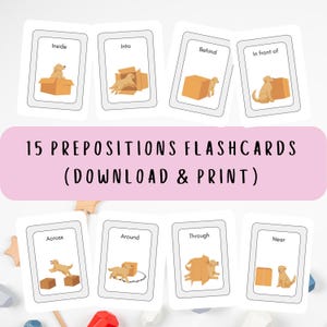 Printable 15 Preposition Flashcards for Kids | Learning Activity Cards for Grammar & Language Skills Flashcards for Kids | Instant Download