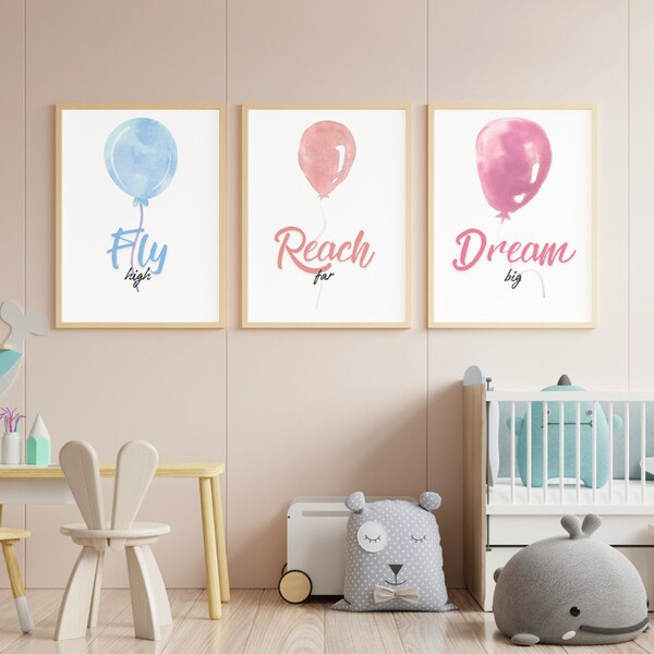 Cute Wall Prints | Set of 3 | Balloon prints | Inspirational quotes | Digital Prints | Nursery Decor