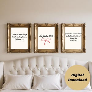 Christian Wall Art Set of 3|Bible verses |Scripture Wall Art|Cute Preppy Room Decor|Trendy Apartment Decor|Christian Print Girl Bible Print