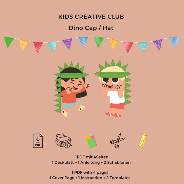 Dinosaurier Papier Hut ist eine lustige DIY-Kinderparty-Aktivität und für Kinder und für Erwachsene geeignet. Sofortiger Download verfügbar.