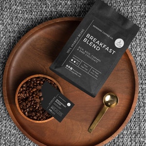 Modelo de etiqueta de bolsa de café editável, embalagem canva personalizável, etiquetas imprimíveis café preto e branco, 3 tamanhos, design personalizado DIY