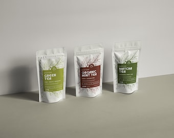 Sjabloonen voor etiketten voor theezakjes van kraftpapier (Canva), rustieke minimalistische etiketten voor kruidentheeverpakkingen in 3 formaten (3x3, 3x4, 4x5), ecologische brandingset