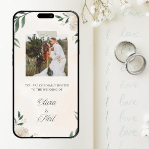 Sage Green Floral Wedding Video Invitation – Editable Canva MP4 with Music & QR RSVP – Minimalist Animated E‑Invite