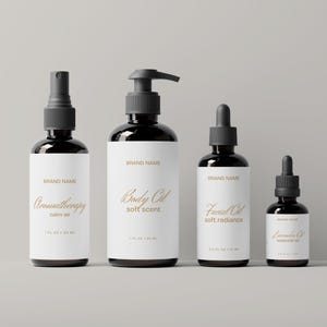 Essential Oil Accessories Canva Template | Oil Bottle Labels, Essential Oil Stickers, Perfume Bottle Stickers