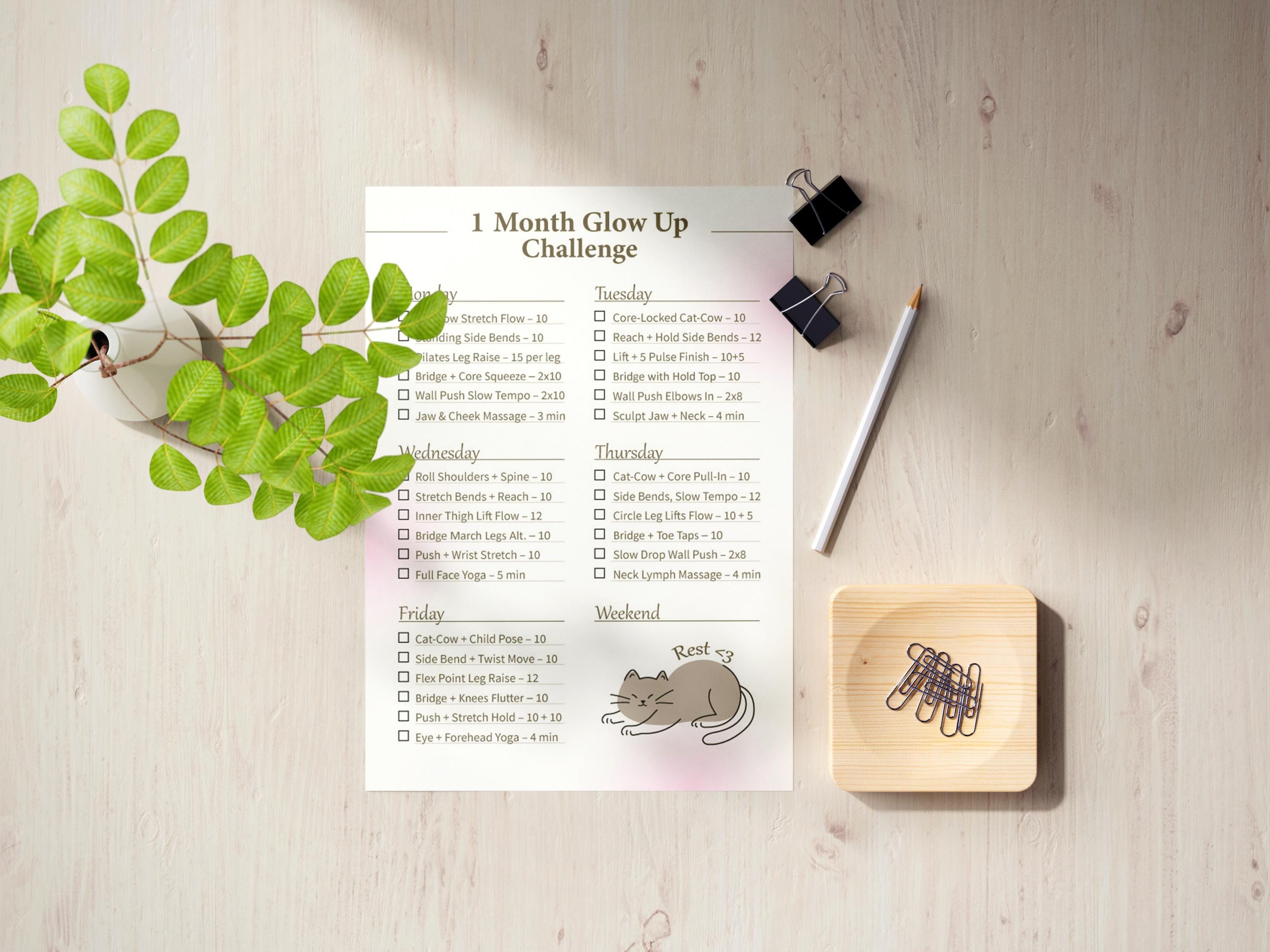 30-day Glow up Challenge Printable | Editable Self-care & Fitness ...