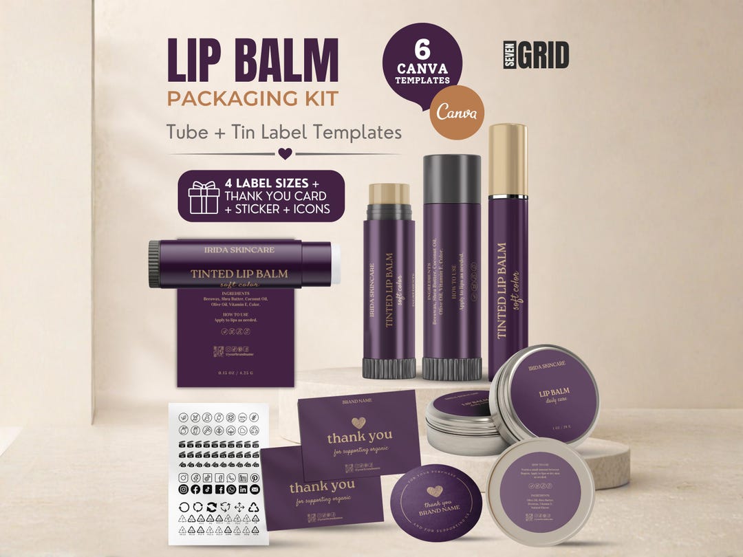 Lip Balm Tin Labels, Minimalist Wrap Around Cosmetic Label template ...