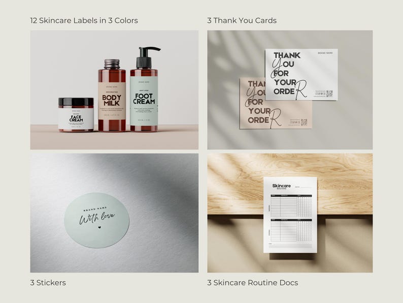 Cosmetic Branding Kit, 12 Cosmetic Label Templates, Skincare Routine ...
