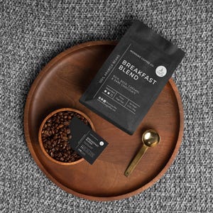 Minimalist Black & White Kaffee Beutel Label Vorlagen Canva | 3 Größen | Einfarbiges Kaffee-Etiketten-Set