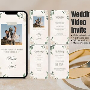Sage Green Animated Wedding Video Invite Canva | Botanical Floral Animation with QR RSVP Code, Soft Music & Elegant Typography