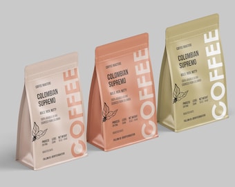 Custom Coffee Pouch Label Template Canva | Printable Bag Stickers, Brew Kit Branding for Roasters & Home Baristas