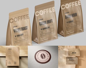 Coffee Pouch Label & Price List Kit | Editable Canva Packaging Templates for Cafés and Roasters
