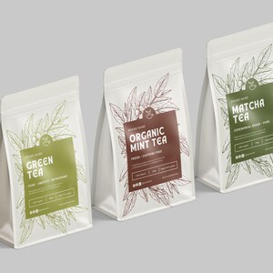 4 Rustic Tea Label Template Canva | Editable Tea Pouch Labels | Kraft Style Tea Bag Sticker | Herbal Loose Leaf Tea Bag Packaging Design