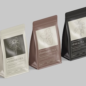 Pastel Tea Pouch Label Kit Canva | DIY Herbal Tea Bag Stickers | Small Biz Tea Branding Set | Printable Tea Packaging & Card Bundle
