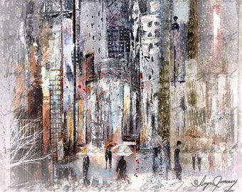 Winter in the CIty Digital Collage Greeting Card (Suitable for Framing)