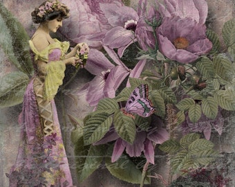 Fairy in Lavender Digital Collage Greeting Card (Suitable for Framing)