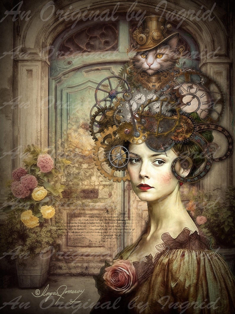 Steampunk Do Digital Collage Greeting Card Suitable for Framing image 1