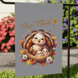 Turkey Garden Flag, Thanksgiving Outdoor Banner, Fall Harvest Yard Sign, Autumn Give Thanks Decoration, Holiday Home Decor