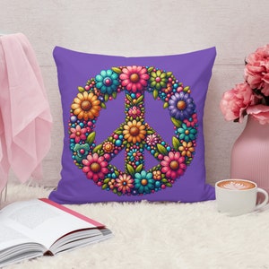 Floral Peace Sign Throw Pillow: Double-Sided Hippie Decor