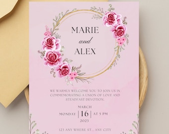 Plantilla de invitación de boda rosa claro / Invitación de boda de oro rosa imprimible / Editable Hacemos invitación de boda Descargar