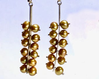 SEXY Textured Vertebrae Earrings in Sterling Silver with Pistachio Freshwater Pearls