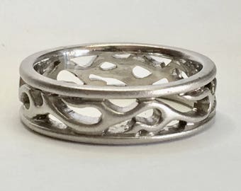 Hot 14k White Gold Caliente FLAME Wedding Band Size 10.5