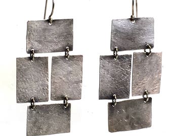 Dad's Hammer Sterling Silver Textured+Antiqued+Recycled Panel Earrings