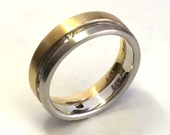 Striking MODERN 18kt Yellow & White Gold Men's 6.5mm Wedding Band with .18ctw Natural Princess Cut Diamonds SIZE 10.25