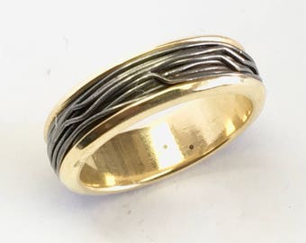 Wrapped Iron Wire & 18k Yellow Recycled Gold Wedding/Commitment Band Size 11