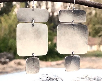 Sterling Silver Textured Panel Dangle Earrings