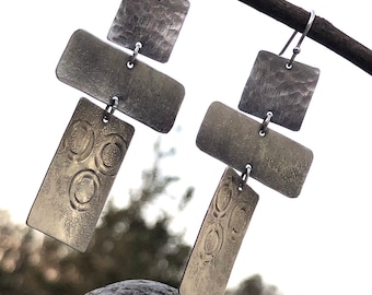 Sterling Silver Textured Panel Dangle Earrings
