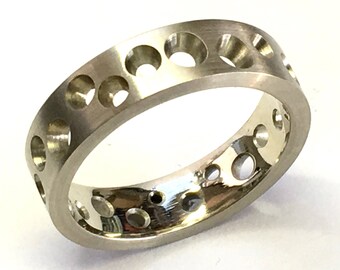 Men's 14k White Gold "Holes" Wedding or Commitment Band Size 10.75