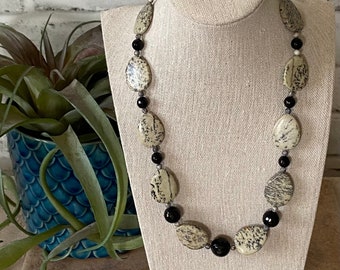 Teardrop Jasper Gemstone & Glass Beaded Necklace with Matching Earrings