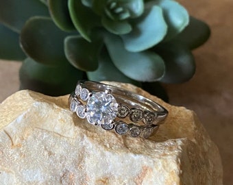 Sterling Silver 925 CZ Engagement Wedding Ring Set