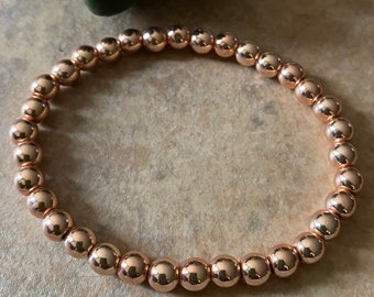 Handmade Hematite Rose Gold Tone Beaded Stretch Bracelet