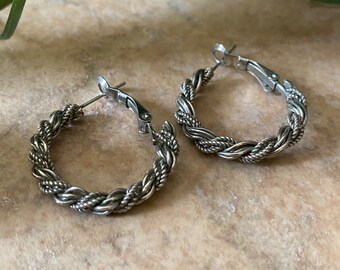 Vintage Silver Tone Twisted Women’s Hoop Earrings