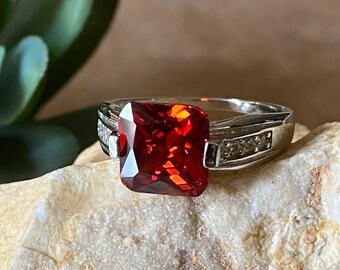 Sterling Silver 925 CZ & Faux Garnet Women’s Fashion Cocktail Ring