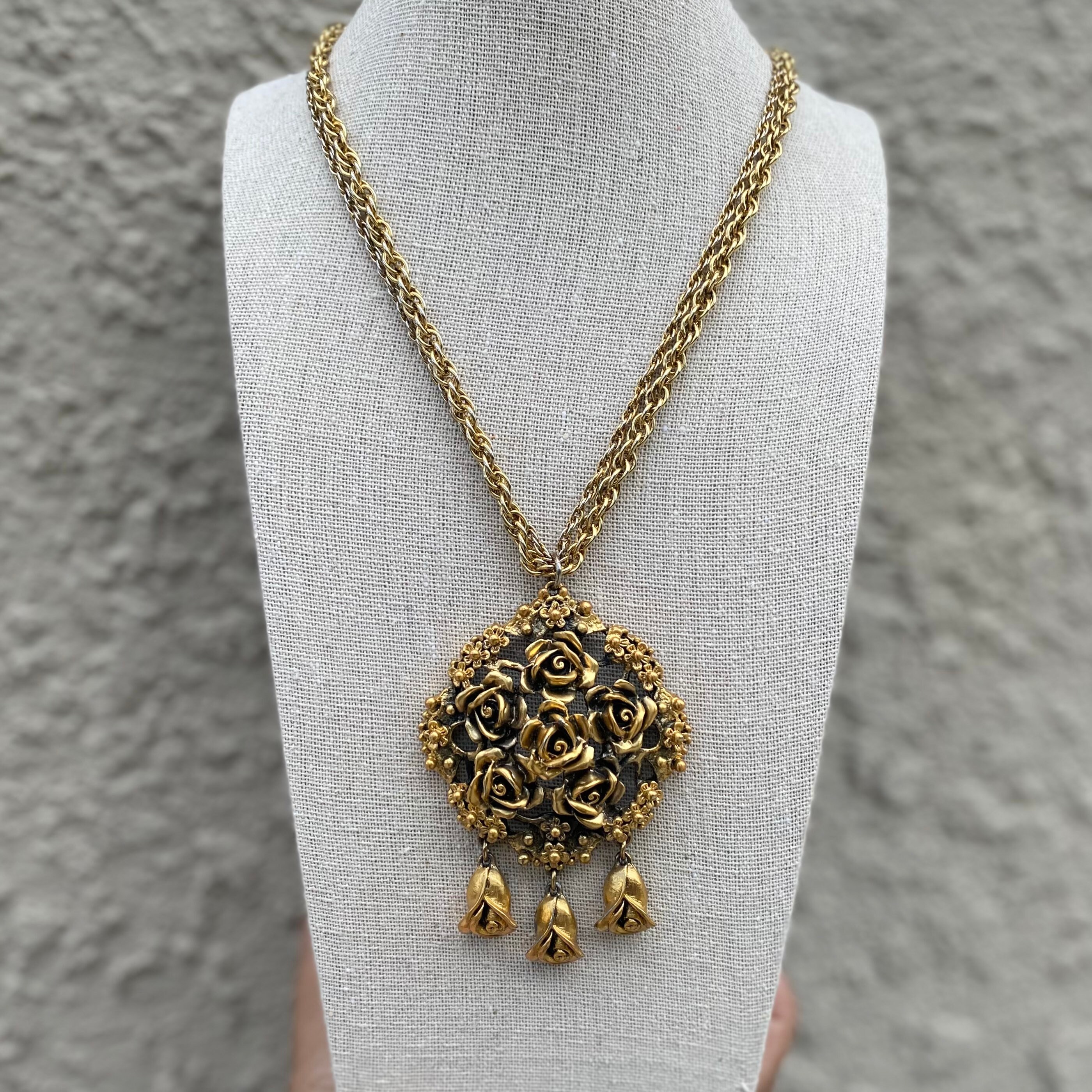 Tortolani Rose Pendant Necklace Vintage 
