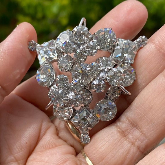 Vintage Clear Rhinestone Triangle Brooch - image 3