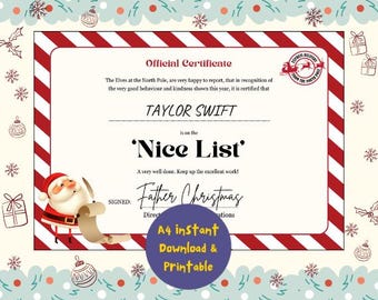 Certificado para imprimir en casa de la 'Lista de buenos deseos' de Papá Noel