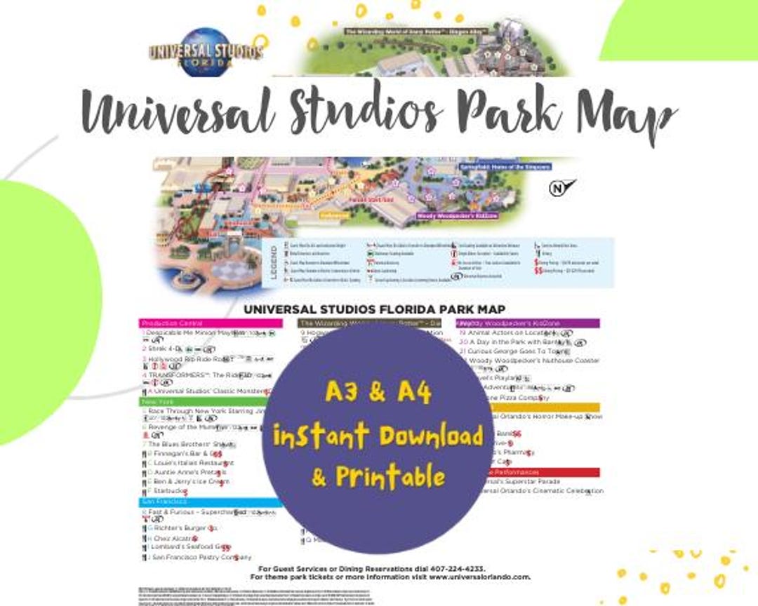 Universal Studios Map.pdf Universal Studios Orlando Park Map - Instant Printable Download A3 and ...
