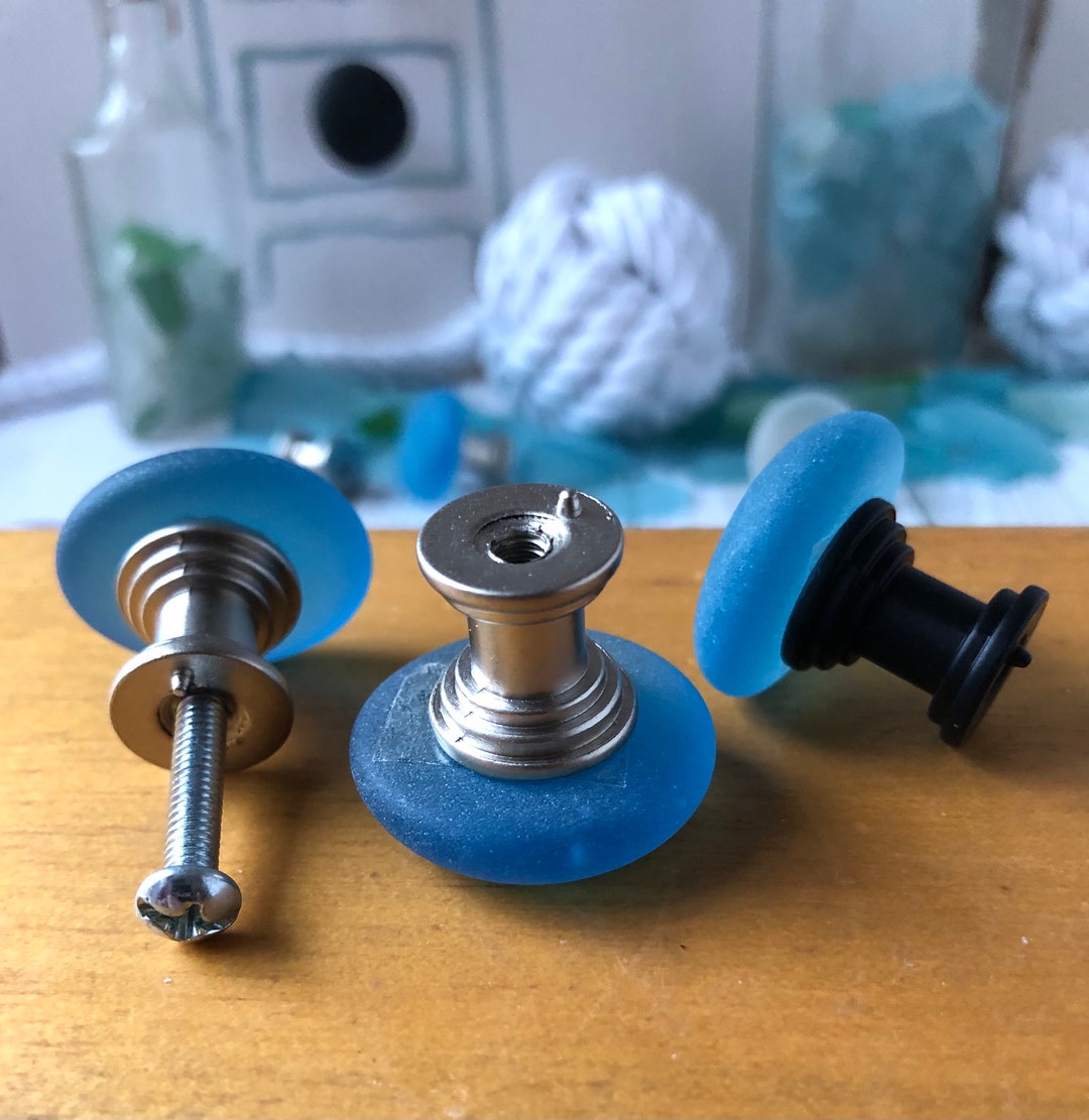 Sea Glass Drawer Pulls Aqua Teal Blue Seaglass Inspired Vintage Glass