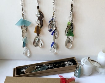 1 fishing theme truck car mirror hanger seaglass, lure,spinner & sparkly crystals. Car jewelry,mirror ornament, sun catcher. Wierd dad gift