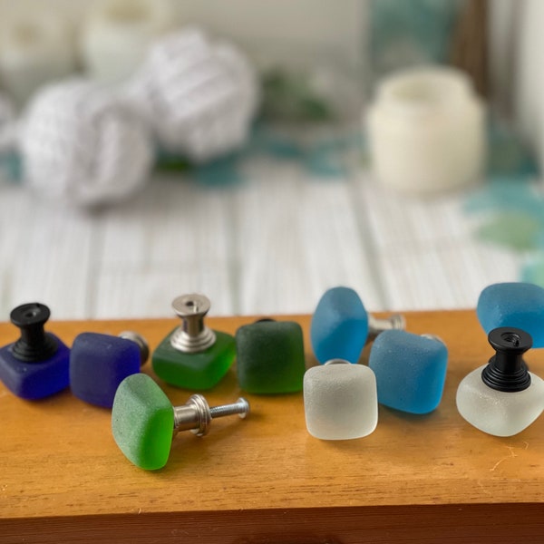 seaglass drawer pull (1) cobalt blue, white, green or light blue cultured seaglass cupboard  knob. Remodel, update kitchen, bath, office.