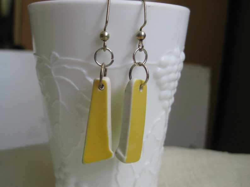 Tumbled China earrings upcycled and inexpensive brite yellow image 2