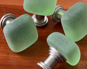 seaglass drawer pull (1) fantastic light seafoam green colored cultured seaglass cupboard  knob. Remodel, update kitchen, bath, office.